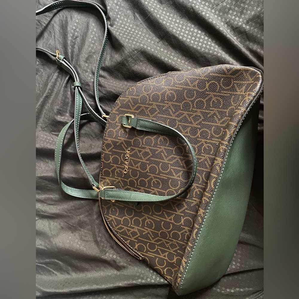 Calvin Klein purse green and brown with gold